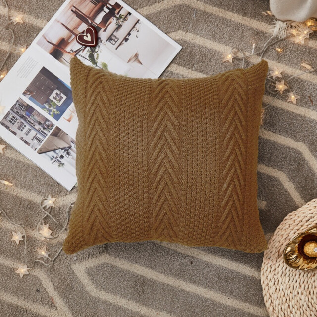 MEROPE, Acrylic Knit/Herringbone Cushion Cover, 50x50cm, brown, 1pack - image 1