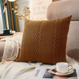 MEROPE, Acrylic Knit/Herringbone Cushion Cover, 50x50cm, brown, 1pack - thumbnail 2