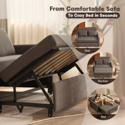 2 Seater Sofa Bed, 3-in-1 Convertible Pull Out Sleeper Sofa,Set of Corduroy Fabric Loveseat with Adjustable Backrest & Side Pockets for Living Room, Guest Room, Apartment,Grey - thumbnail 2