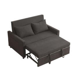 2 Seater Sofa Bed, 3-in-1 Convertible Pull Out Sleeper Sofa,Set of Corduroy Fabric Loveseat with Adjustable Backrest & Side Pockets for Living Room, Guest Room, Apartment,Grey