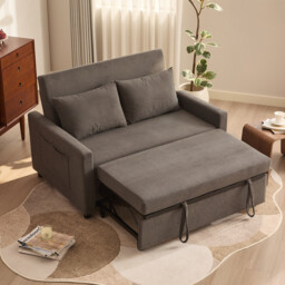 2 Seater Sofa Bed, 3-in-1 Convertible Pull Out Sleeper Sofa,Set of Corduroy Fabric Loveseat with Adjustable Backrest & Side Pockets for Living Room, Guest Room, Apartment,Grey - thumbnail 7