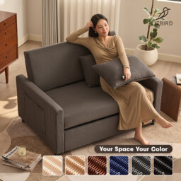 2 Seater Sofa Bed, 3-in-1 Convertible Pull Out Sleeper Sofa,Set of Corduroy Fabric Loveseat with Adjustable Backrest & Side Pockets for Living Room, Guest Room, Apartment,Grey - thumbnail 3