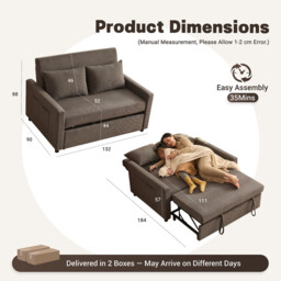 2 Seater Sofa Bed, 3-in-1 Convertible Pull Out Sleeper Sofa,Set of Corduroy Fabric Loveseat with Adjustable Backrest & Side Pockets for Living Room, Guest Room, Apartment,Grey - thumbnail 5