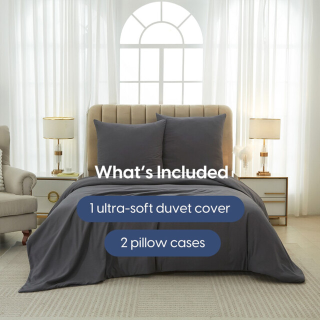 Meeallhome Washed Brushed 2-Piece Comforter and Fitted Sheet Set, 135*200 cm/50*75 cm*1, Dark Gray - image 1