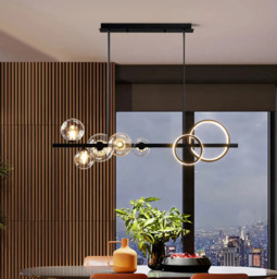 Homary Minimalist 5-Light Glass Globe Shade Sputnik Kitchen Island Light Globe Light in Black - thumbnail 5