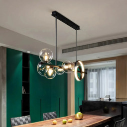 Homary Minimalist 5-Light Glass Globe Shade Sputnik Kitchen Island Light Globe Light in Black - thumbnail 4