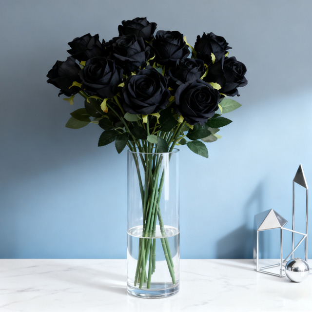 10Pcs 19.68in/50cm Artificial Rose,Realistic Bouquet of Long stemmed False Silk Roses,Simulated Rose,Suitable for Wedding Photography Props Furniture Decoration(black) - image 1