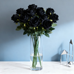 10Pcs 19.68in/50cm Artificial Rose，Realistic Bouquet of Long stemmed False Silk Roses，Simulated Rose，Suitable for Wedding Photography Props Furniture Decoration(black) - thumbnail 1