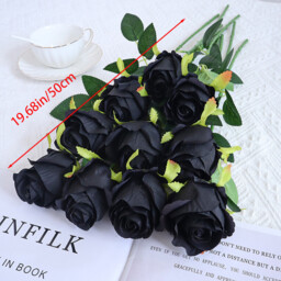 10Pcs 19.68in/50cm Artificial Rose，Realistic Bouquet of Long stemmed False Silk Roses，Simulated Rose，Suitable for Wedding Photography Props Furniture Decoration(black) - thumbnail 5