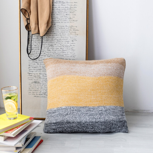 MEROPE, Cotton knit/Fringed Cushion Cover, 50x50cm, gradient color, 1pack - image 1