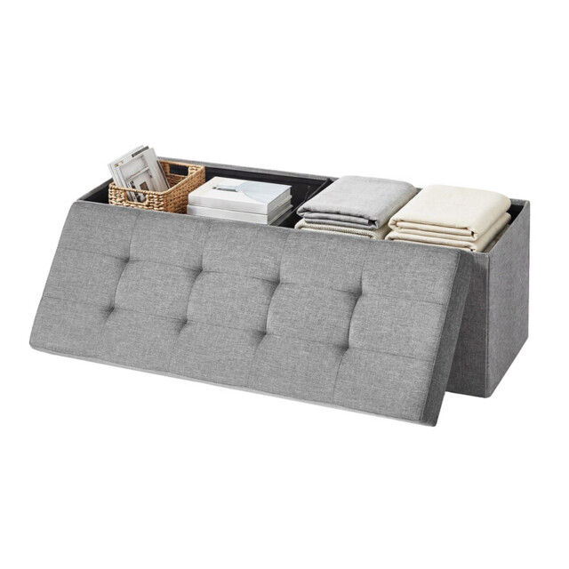 Ochama Light Grey Padded Ottoman with Lid – Foldable Storage Bench, 120L Capacity, Supports 300 kg – Ideal Chest for Bedroom, Hallway, or Living Room, 110x38x38cm - image 1