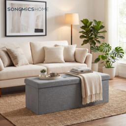Ochama Light Grey Padded Ottoman with Lid – Foldable Storage Bench, 120L Capacity, Supports 300 kg – Ideal Chest for Bedroom, Hallway, or Living Room, 110x38x38cm - thumbnail 7