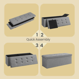 Ochama Light Grey Padded Ottoman with Lid – Foldable Storage Bench, 120L Capacity, Supports 300 kg – Ideal Chest for Bedroom, Hallway, or Living Room, 110x38x38cm - thumbnail 3