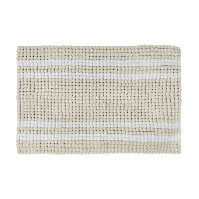 Anika Bath Mat Microfibre Chenille Stripe Beige/White 40x60cm - image 1