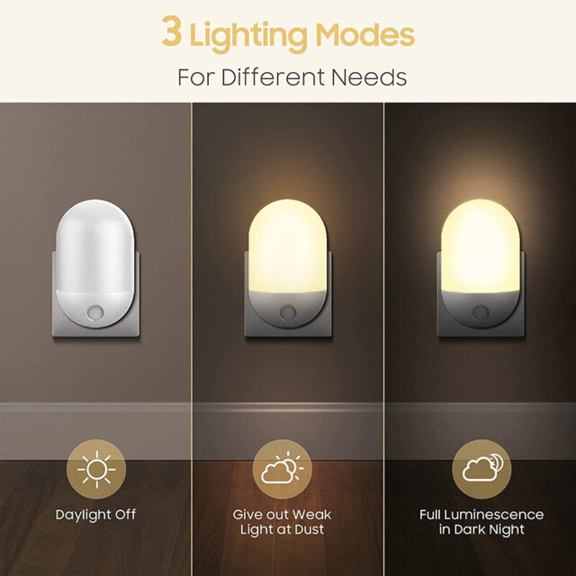 Sensor night light warm white 2800-3200K, SMD LED 0.5W 110-220V ABS+Metal, 20LM for bedroom, nursery, hallway - image 1
