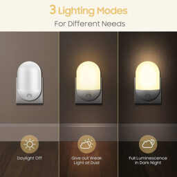 Sensor night light warm white 2800-3200K, SMD LED 0.5W 110-220V ABS+Metal, 20LM for bedroom, nursery, hallway - thumbnail 1