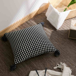 MEROPE, Acrylic Knit/Waffle Cushion Cover, 50x50cm, black/white, 1pack - thumbnail 1
