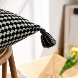 MEROPE, Acrylic Knit/Waffle Cushion Cover, 50x50cm, black/white, 1pack - thumbnail 3