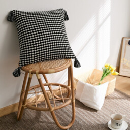 MEROPE, Acrylic Knit/Waffle Cushion Cover, 50x50cm, black/white, 1pack - thumbnail 2
