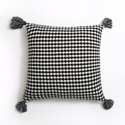 MEROPE, Acrylic Knit/Waffle Cushion Cover, 50x50cm, black/white, 1pack - thumbnail 4