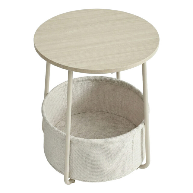 Ochama Side Table, Round End Table with Fabric Basket, for Living Room Bedroom, Bedside Table, Modern Style, Natural Beige - image 1