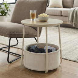 Ochama Side Table, Round End Table with Fabric Basket, for Living Room Bedroom, Bedside Table, Modern Style, Natural Beige - thumbnail 5