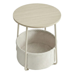 Ochama Side Table, Round End Table with Fabric Basket, for Living Room Bedroom, Bedside Table, Modern Style, Natural Beige