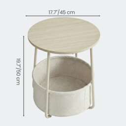 Ochama Side Table, Round End Table with Fabric Basket, for Living Room Bedroom, Bedside Table, Modern Style, Natural Beige - thumbnail 7