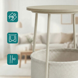 Ochama Side Table, Round End Table with Fabric Basket, for Living Room Bedroom, Bedside Table, Modern Style, Natural Beige - thumbnail 6