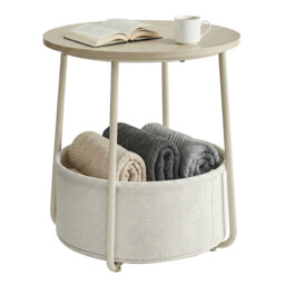 Ochama Side Table, Round End Table with Fabric Basket, for Living Room Bedroom, Bedside Table, Modern Style, Natural Beige - thumbnail 4