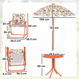 AIYAPLAY Kids Patio Set, Children Table and Chair Set, Outdoor Picnic Table with 2 Folding Chairs and Umbrella for 2-5 Years Boys Girls, Orange - thumbnail 5