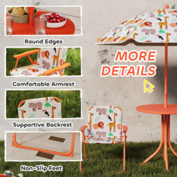 AIYAPLAY Kids Patio Set, Children Table and Chair Set, Outdoor Picnic Table with 2 Folding Chairs and Umbrella for 2-5 Years Boys Girls, Orange - thumbnail 4