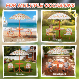 AIYAPLAY Kids Patio Set, Children Table and Chair Set, Outdoor Picnic Table with 2 Folding Chairs and Umbrella for 2-5 Years Boys Girls, Orange - thumbnail 2