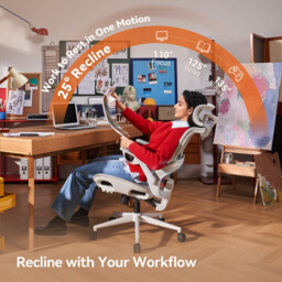 SIHOO B100JT Office Chair with Footrest， Comfy Ergonomic Office Chair， High Back Computer Chair with Adaptive Lumbar Support & Wide Headrest， Flip-up Armrests， Swivel Desk Chair for Long Hours， Grey - thumbnail 7