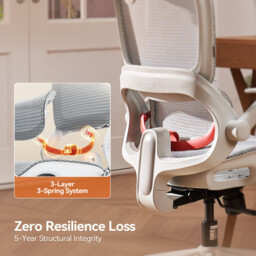 SIHOO B100JT Office Chair with Footrest， Comfy Ergonomic Office Chair， High Back Computer Chair with Adaptive Lumbar Support & Wide Headrest， Flip-up Armrests， Swivel Desk Chair for Long Hours， Grey - thumbnail 2