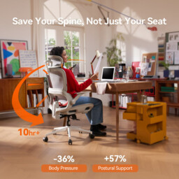 SIHOO B100JT Office Chair with Footrest， Comfy Ergonomic Office Chair， High Back Computer Chair with Adaptive Lumbar Support & Wide Headrest， Flip-up Armrests， Swivel Desk Chair for Long Hours， Grey - thumbnail 5