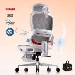SIHOO B100JT Office Chair with Footrest， Comfy Ergonomic Office Chair， High Back Computer Chair with Adaptive Lumbar Support & Wide Headrest， Flip-up Armrests， Swivel Desk Chair for Long Hours， Grey - thumbnail 1