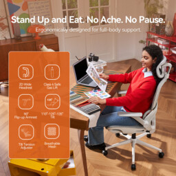 SIHOO B100JT Office Chair with Footrest， Comfy Ergonomic Office Chair， High Back Computer Chair with Adaptive Lumbar Support & Wide Headrest， Flip-up Armrests， Swivel Desk Chair for Long Hours， Grey - thumbnail 3