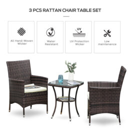 Outsunny 3 Piece Rattan Bistro Set - thumbnail 4