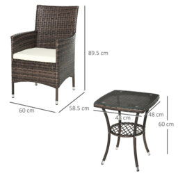 Outsunny 3 Piece Rattan Bistro Set - thumbnail 2