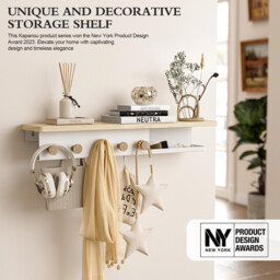 KAPANOU Floating Shelves for Wall， Natural Wood grain Shelf with Front and Back Coat Hooks and Extra Storage Compartments (White), New Year Sale , Top gift picks - thumbnail 2