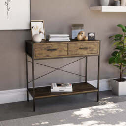 Vida Designs Console Table Brooklyn 2 Drawers Rustic Brown/Black - thumbnail 1