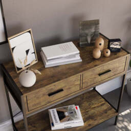 Vida Designs Console Table Brooklyn 2 Drawers Rustic Brown/Black - thumbnail 5