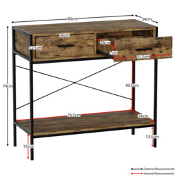 Vida Designs Console Table Brooklyn 2 Drawers Rustic Brown/Black - thumbnail 4
