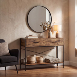 Vida Designs Console Table Brooklyn 2 Drawers Rustic Brown/Black - thumbnail 1