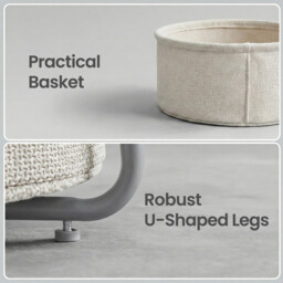 Ochama Side Table, Round End Table with Fabric Basket, for Living Room Bedroom, Bedside Table, Modern Style, Grey - thumbnail 7