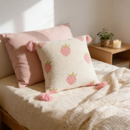 MEROPE, Sherpa Acrylic Knit Cushion cover, 50x50cm, strawberry, 1pack - thumbnail 4
