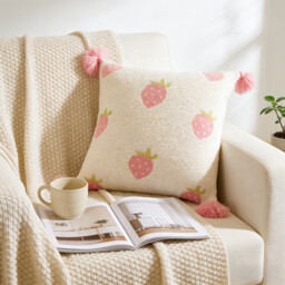 MEROPE, Sherpa Acrylic Knit Cushion cover, 50x50cm, strawberry, 1pack - thumbnail 1