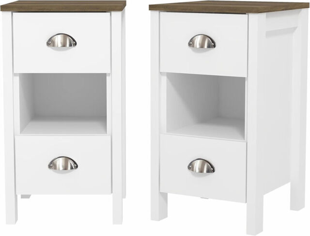 Galano Gemma 2pcs Bedside Table – Stylish 2 Drawer Side Tables with Storage – Storage Cabinets for Bedroom, Hallway, or Entryway – White/Oak - image 1