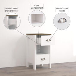 Galano Gemma 2pcs Bedside Table – Stylish 2 Drawer Side Tables with Storage – Storage Cabinets for Bedroom, Hallway, or Entryway – White/Oak - thumbnail 2